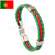 Flag Color Imitation Leather Triple Line Cord Bracelet with Alloy Clasp, Portugal Theme Jewelry for Women, Lime Green, 8-5/8 inch(22cm)(GUQI-PW0001-086N)