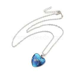 Glass Heart with Cloud Pendant Necklace, Platinum Alloy Jewelry for Women, Dodger Blue, 20.24 inch(51.4cm)(NJEW-H165-01C)