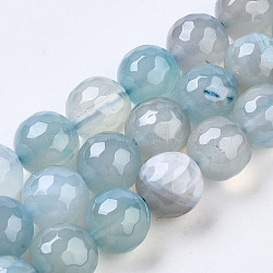 Natural Agate Beads Strands, Dyed, Round, Faceted, 14mm, Hole: 1.2mm, about 28pcs/strand, 14.96 inch(38cm)(G-S359-264)