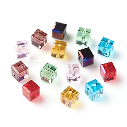 Electroplate Glass Beads, AB Color Plated, Faceted, Cube, Mixed Color, 8x8x8mm, Hole: 1.8mm(RGLA-G015-C02-MO)