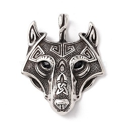 304 Stainless Steel Pendants, with Rhinestone Eyes, Wolf, Black, 49x39x7mm, Hole: 5.5X9.5mm(STAS-M299-05AS-C)