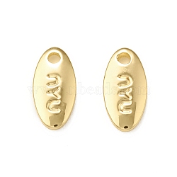 Brass Charms, Horse Eye with Word Nyu, Real 18K Gold Plated, 8.5x4x1mm, Hole: 1mm(KK-P228-08G)