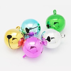 Mixed Color Round Brass Bell Pendants For Christmas, Size: about 25mm in diameter, 30mm long, hole: 2mm(X-IFIN-Q055-M)