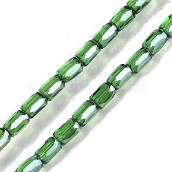 Electroplate Glass Beads Strands, Pearl Luster Plated, Faceted, Column, Green, 6.5x4mm, Hole: 0.8mm, about 80pcs/strand, 20.08''(51cm)(GLAA-Q101-02A-PL04)