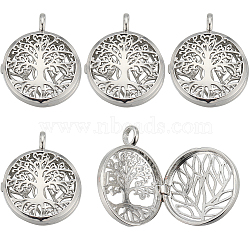 10Pcs Hollow Brass Cage Pendants, Flat Round with Tree of Life, Platinum, 31x26x7.5mm, Hole: 4mm, Inner Measure: 22.5mm(KK-SC0004-39)