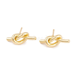 Rack Plating Brass Earrings, Cadmium Free & Lead Free, Long-Lasting Plated, Twist Together, Stud Earrings, Real 18K Gold Plated, 7x18mm(EJEW-S219-02G)