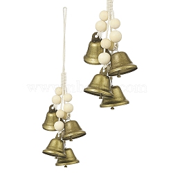 Iron Witch Bells Protection for Door Knob Hanger, Wind Chimes, with Cotton Cord and Wood Beads, for Boho Home Room Decor, Antique Bronze, 247mm(HJEW-JM00914)
