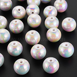 Opaque Acrylic Beads, AB Color Plated, Round, White, 18x17mm, Hole: 2.5mm about 356pcs/500g(MACR-S370-18mm-01)