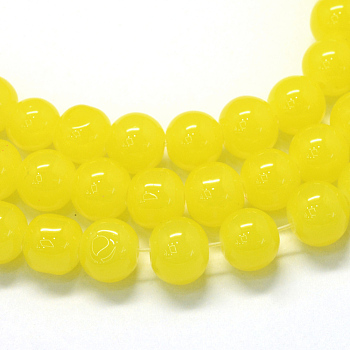Baking Painted Imitation Jade Glass Round Bead Strands, Yellow, 10~10.5mm, Hole: 1.5mm, about 85pcs/strand, 31.4 inch