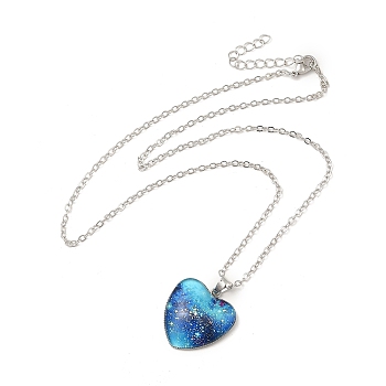 Glass Heart with Cloud Pendant Necklace, Platinum Alloy Jewelry for Women, Dodger Blue, 20.24 inch(51.4cm)
