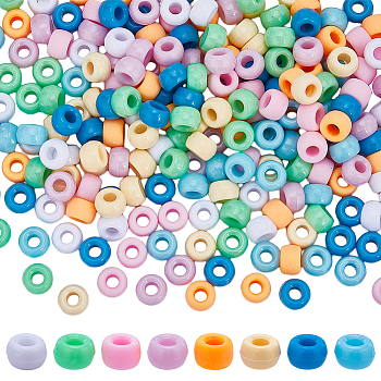 800Pcs 8 Colors Opaque Plastic Beads, Barrel, Mixed Color, 9x6mm, Hole: 3.8mm, 100pcs/color