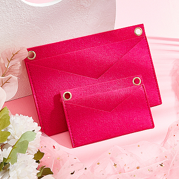 WADORN 2Pcs 2 Style Wool Felt Purse Organizer Insert, Mini Envelope Handbag Shaper Premium Felt, Bag Accessories, with Iron Grommets, Rectangle, Deep Pink, 9.4~14.8x14.5~22x0.65cm, Hole: 10mm, 1pc/style