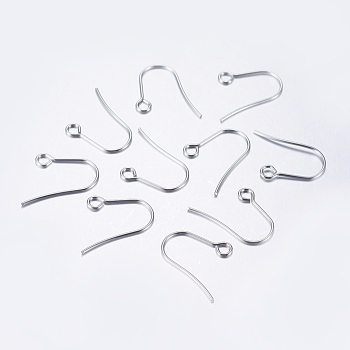 304 Stainless Steel Earring Hooks, Ear Wire, with Horizontal Loop, Stainless Steel Color, 18x15mm, Hole: 2mm, 21 Gauge, Pin: 0.7mm