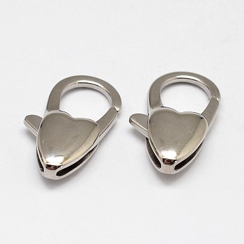 Heart 304 Stainless Steel Lobster Claw Clasps, Stainless Steel Color, 20x11x5mm, Hole: 1.5mm