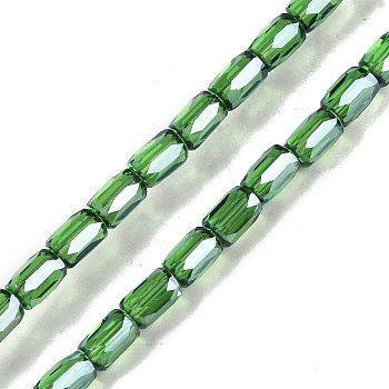 Electroplate Glass Beads Strands, Pearl Luster Plated, Faceted, Column, Green, 6.5x4mm, Hole: 0.8mm, about 80pcs/strand, 20.08''(51cm)