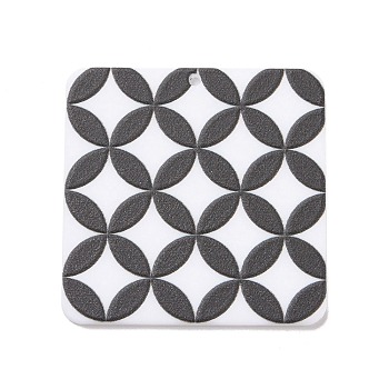 3D Printed Acrylic Pendants, Black and White, Square, Round Pattern, 34.5x34.5x2mm, Hole: 1.4mm