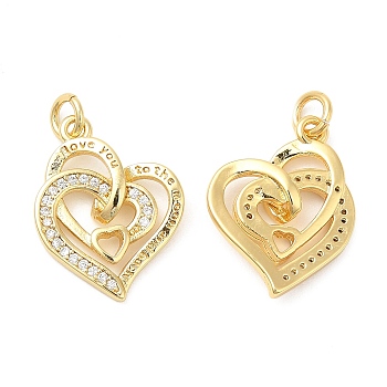 Brass Micro Pave Cubic Zirconia Pendants, Heart, Real 18K Gold Plated, 20x15x4mm, Hole: 2.8mm