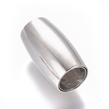 304 Stainless Steel Magnetic Clasps with Glue-in Ends, Oval, Stainless Steel Color, 21x12mm, Hole: 8mm