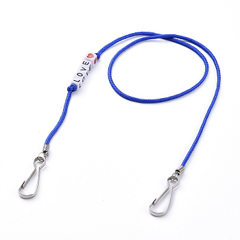 Polyester & Spandex Cord Ropes Eyeglasses Chains, Neck Strap for Eyeglasses, with Cube Acrylic Beads, Iron Coil Cord Ends and Keychain Clasp, Word Love, Blue, 23.62 inch(60cm)