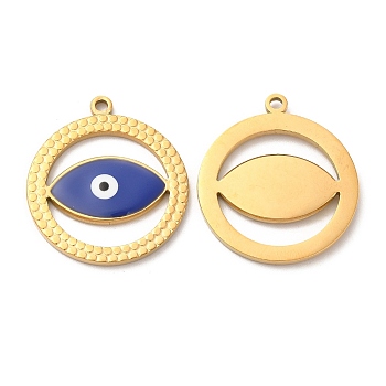 Vacuum Plating 201 Stainless Steel Pendants, with Enamel, Real 18K Gold Plated, Evil Eye, Blue, 28.5x25.5x2.5mm, Hole: 2mm