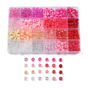 24 Styles DIY Acrylic & PP Plastic Pony Beads Jewelry Making Finding Kits, Red, 9x6mm, Hole: 3.5mm, about 769pcs/set