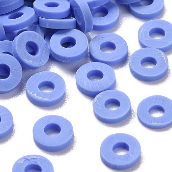 Eco-Friendly Handmade Polymer Clay Beads, Disc/Flat Round, Heishi Beads, Cornflower Blue, 6x1mm, Hole: 2mm, about 23500pcs/1000g