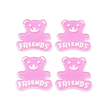 Acrylic Cabochons, Bear with Word Friends, Violet, 31.5x29x2mm