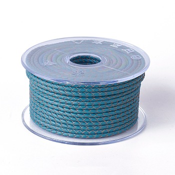 Braided Cowhide Cord, Leather Jewelry Cord, Jewelry DIY Making Material, Medium Turquoise, 5mm, about 21.87 yards(20m)/roll