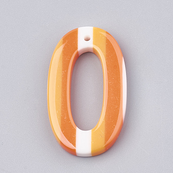 Resin Pendants, Oval with Stripe Pattern, Orange, 33x19.5x4mm, Hole: 1mm