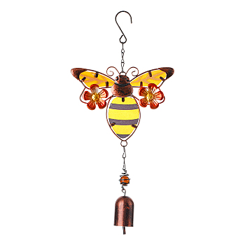 Glass Wind Chimes, Pendant Decorations, with Iron Findings, Bees Pattern, 340mm