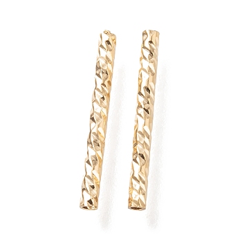 Corrugated Brass Tube Beads, Long-Lasting Plated, Real 24K Gold Plated, 15x1.5mm, Hole: 0.7mm
