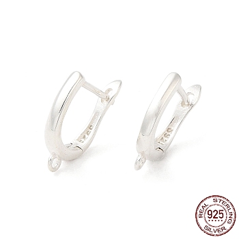 925 Sterling Silver Hoop Earring Findings, Latch Back with Loops, with S925 Stamp, Silver, 18 Gauge, 13.5~14x10x2mm, Hole: 1mm, Pin: 1mm