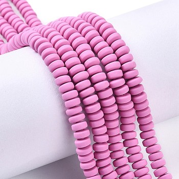 Handmade Polymer Clay Beads Strands, for DIY Jewelry Crafts Supplies, Flat Round, Orchid, 6~7x3mm, Hole: 1.5mm, about 113~116pcs/strand, 15.55 inch~16.14 inch(39.5~41cm)
