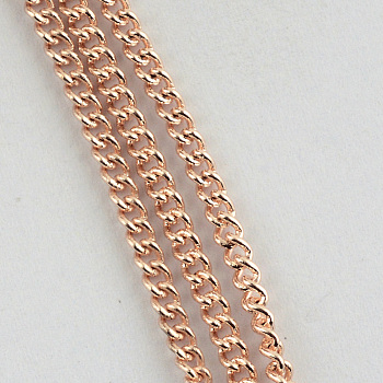 Unwelded Iron Curb Chains, with Spool, Rose Gold, 3.4x2.4x0.7mm, about 328.08 Feet(100m)/roll