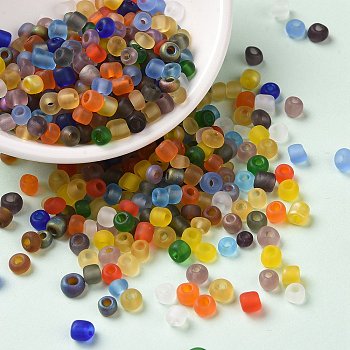 Frosted Colours Glass Seed Beads, Round Hole, Round, Colorful, 3.5~4x2.5~4mm, Hole: 1.2~1.4mm, about 6338Pcs/pound