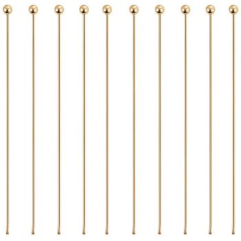 Brass Ball Head Pins, Long-Lasting Plated, Real 18K Gold Plated, 45mm, Pin: 0.6mm, 22 Gauge, Head: 1.8mm 100pcs/set