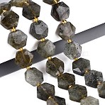 Natural Labradorite Beads Strands, Faceted Hexagon, with Seed Beads, 11.5~12.5x13~14x4~5.5mm, Hole: 1~1.2mm, about 26~28pcs/strand, 14.37~15.75 inch(36.5~40cm)(G-N368-01A-07)