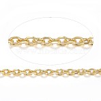 Ion Plating(IP) 304 Stainless Steel Cable Chains, Diamond Cut Chains, Unwelded, Faceted, with Spool, Oval, Golden, 5x4x1mm, about 32.8 Feet(10m)/roll(CHS-H007-04G)