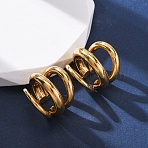 Triple C-Shaped 304 Stainless Steel Cuff Earrings, Non Piercing Earrings for Women, Real 18K Gold Plated, 19.5x20mm(EJEW-A131-04D-G)