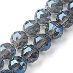 Transparent Electroplate Glass Beads Strands, Round, Faceted, Steel Blue, 14x13mm, Hole: 1.8mm, about 28pcs/strand, 14.57 inch(37cm)(EGLA-N002-34E-F04)