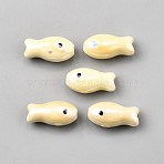 Handmade Porcelain Beads, Fish Shape, Famille Rose Porcelain, Light Goldenrod Yellow, 20x10x8mm, Hole: 2mm(PORC-WH0023-003J)
