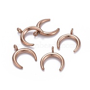 304 Stainless Steel Pendants, Double Horn/Crescent Moon, Rose Gold, 16.5x14.5x2mm, Hole: 2.3mm(STAS-L218-16RG)