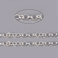 Brass Rolo Chains, Belcher Chains, Soldered, with Spool, Cadmium Free & Lead Free, Silver Color Plated, 4x1.2mm, about 16.4 Feet(5m)/roll(X-CHC-S008-002B-S)