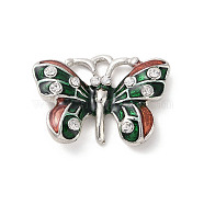 Alloy Enamel Pendants, with Glass Rhinestone, Butterfly Charm, Platinum, 17x24x5.5mm, Hole: 2mm(FIND-C048-02P)