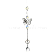 Glass Pendant Decorations, with Brass & Stainless Steel Findings, Butterfly & Teardrop, Clear, 299mm(HJEW-TA00141)