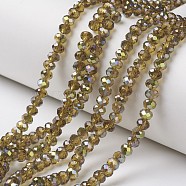 Electroplate Transparent Glass Beads Strands, Half Green Plated, Faceted, Rondelle, Dark Goldenrod, 6x5mm, Hole: 1mm, about 83~85pcs/strand, 38~39cm(EGLA-A034-T6mm-S04)