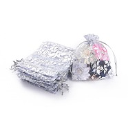 Rose Printed Organza Bags, Gift Bags, Rectangle, White, 12x10cm(OP-R021-10x12-03)
