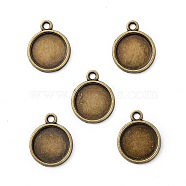 Flat Round Alloy Pendant Cabochon Settings, Plain Edge Bezel Cups, Cadmium Free & Nickel Free & Lead Free, Antique Bronze, Tray: 12mm, 18x15x2mm, Hole: 1mm, about 1110pcs/kg(PALLOY-N0088-38AB-NF)
