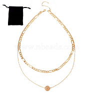 Brass Double Layer Necklaces, Round Pendant Necklaces, Real 14K Gold Plated, 16.34 inch(41.5cm)(NJEW-TAC0020)