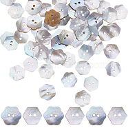 80Pcs 2 Style 2-Hole Shell Buttons, Hexagon & Flower, Seashell Color, 11~13x12.5~13x0.5~1mm, Hole: 1.5~1.6mm, 40pcs/style(BUTT-GF0001-41)